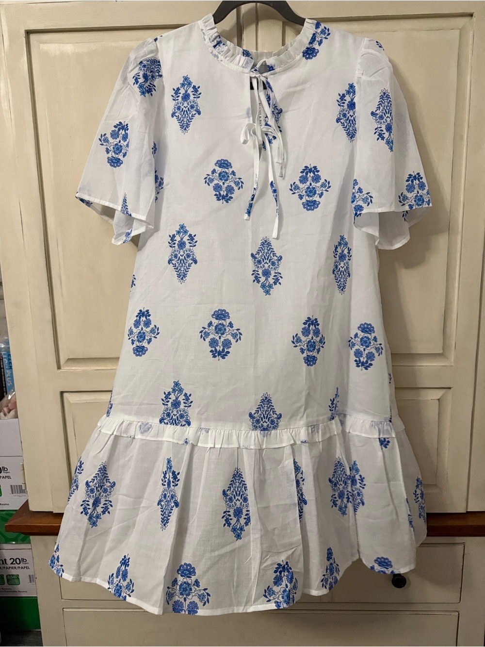 Sugarlips White Mini Dress with Blue Floral Print